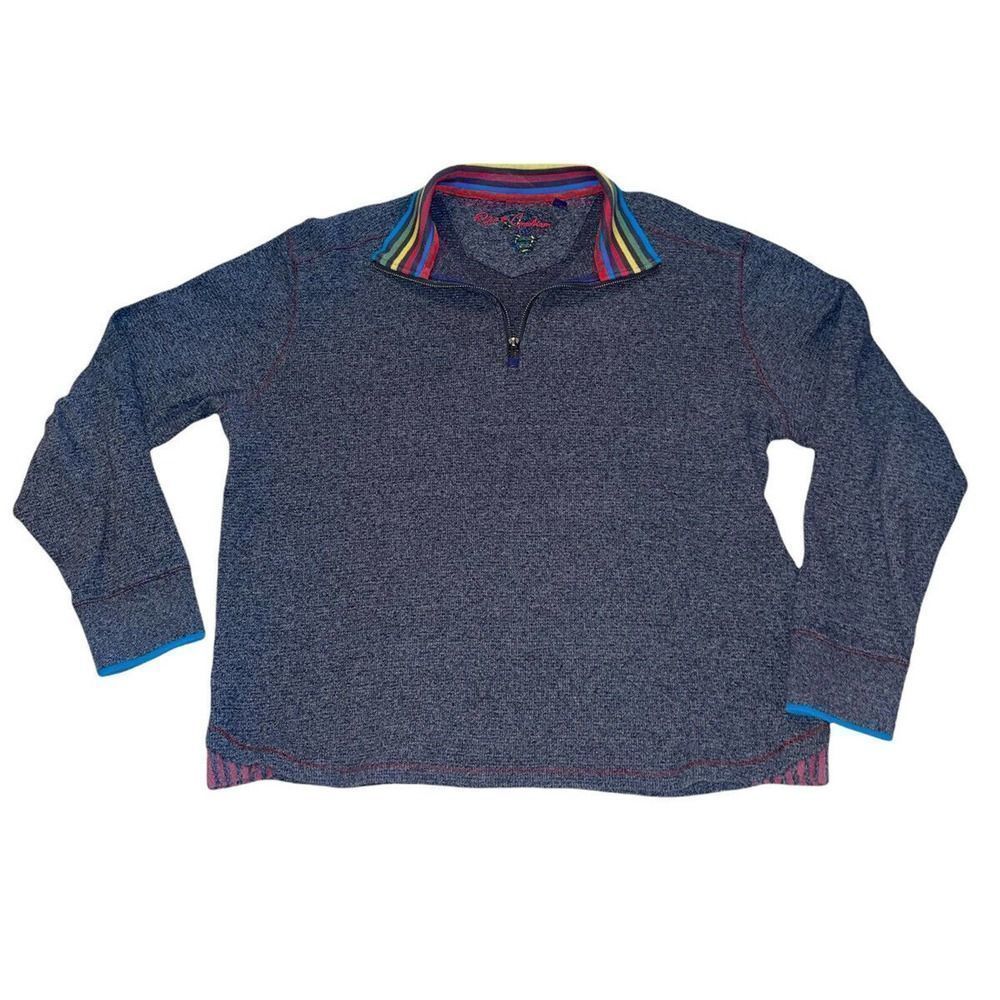 Robert Graham Men's Gray Pullover 1/4 Zip Sweater Size L 100% Cotton Pre-owned